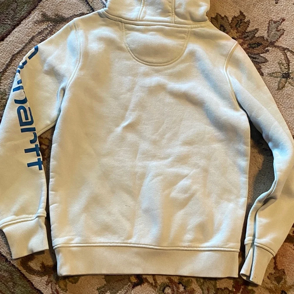 Carhartt light green Hoodie with Blue Logo and Sleeve Print XS - Picture 6 of 8